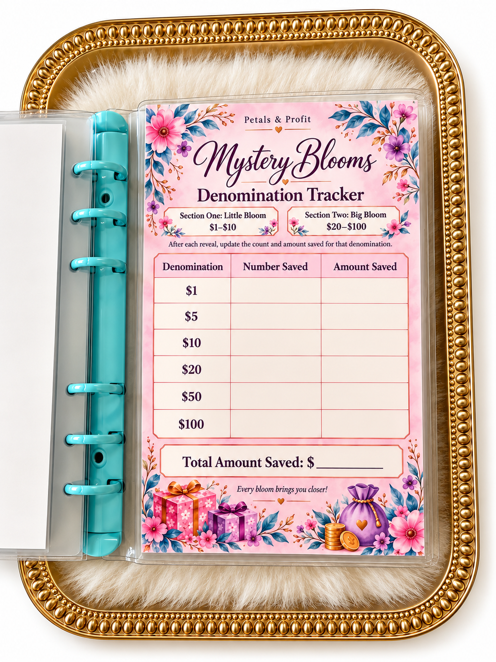 🌸 Mystery Blooms Denomination Savings Binder