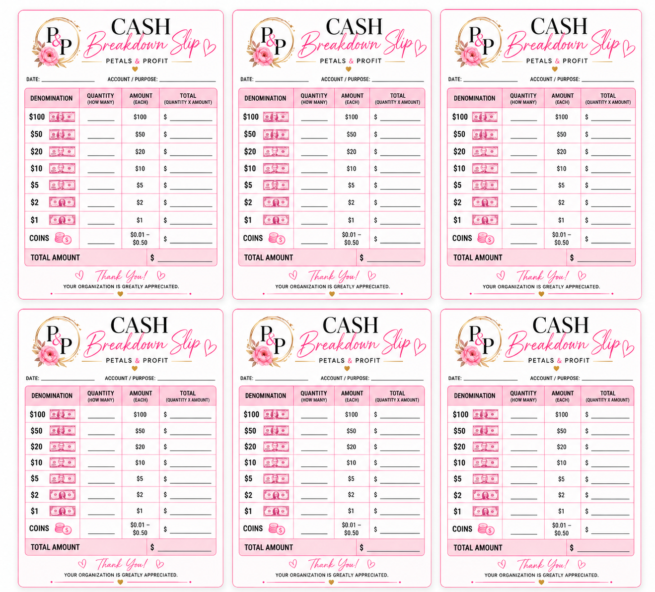 CASH BREAKDOWN SLIPS