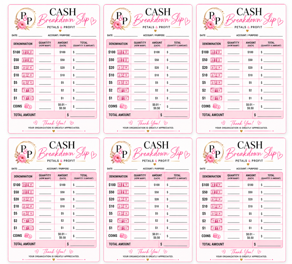 CASH BREAKDOWN SLIPS