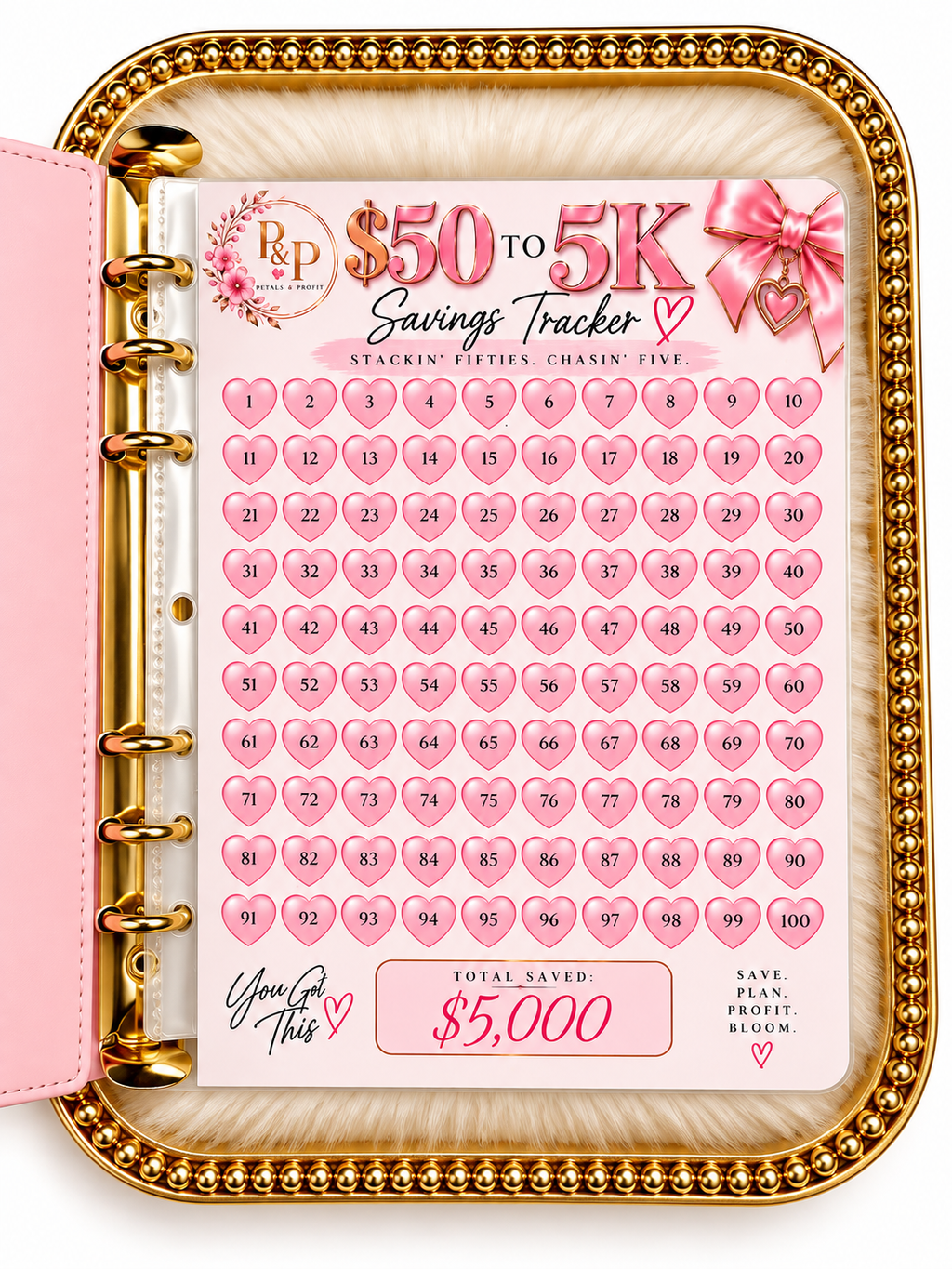 Stackin’ Fifties | $50 to $5K Savings Binder 🎀